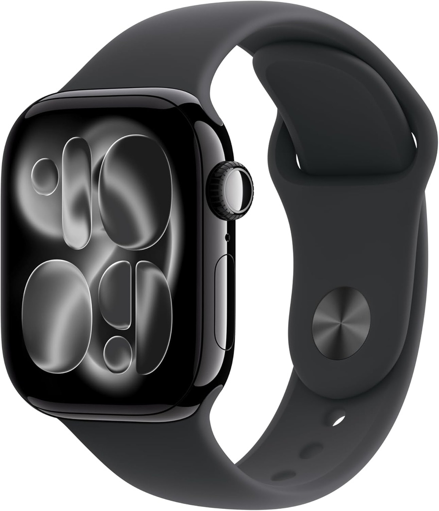 Apple Watch Series 11 [GPS 42mm] Smartwatch with Jet Black Aluminum Case with Black Sport Band - S/M